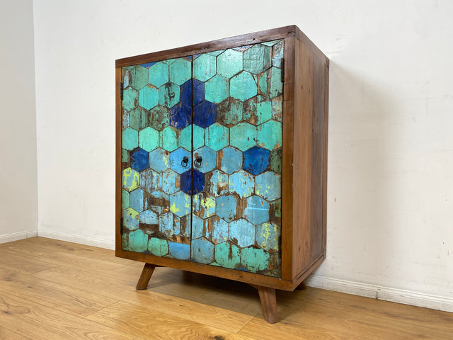 Boatwood by WMK I Einzigartiger Schrank in Meeresblau I handgefertigt aus altem Bootsholz I Highboard Kommode Sideboard Wäscheschrank Bar Barschrank Schuhschrank Schuhkommode Berlin Stuttgart Rostock