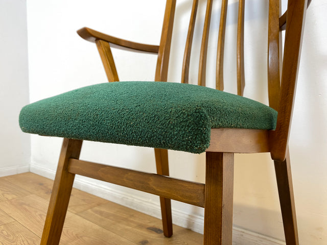 WMK I Set aus 4 sehr schönen Mid-Century Esszimmerstühlen mit Sprossen & grünem Originalbezug, bau ähnlich mit Casala I Stühle Küchenstühle Dining Chairs Tisch Vintage 50er 60er Berlin Hamburg München