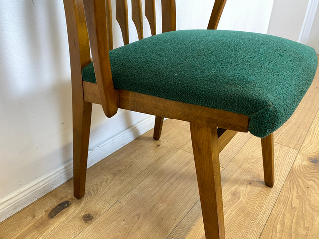 WMK I Set aus 4 sehr schönen Mid-Century Esszimmerstühlen mit Sprossen & grünem Originalbezug, bau ähnlich mit Casala I Stühle Küchenstühle Dining Chairs Tisch Vintage 50er 60er Berlin Hamburg München