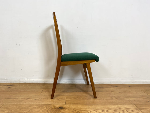 WMK I Set aus 4 sehr schönen Mid-Century Esszimmerstühlen mit Sprossen & grünem Originalbezug, bau ähnlich mit Casala I Stühle Küchenstühle Dining Chairs Tisch Vintage 50er 60er Berlin Hamburg München