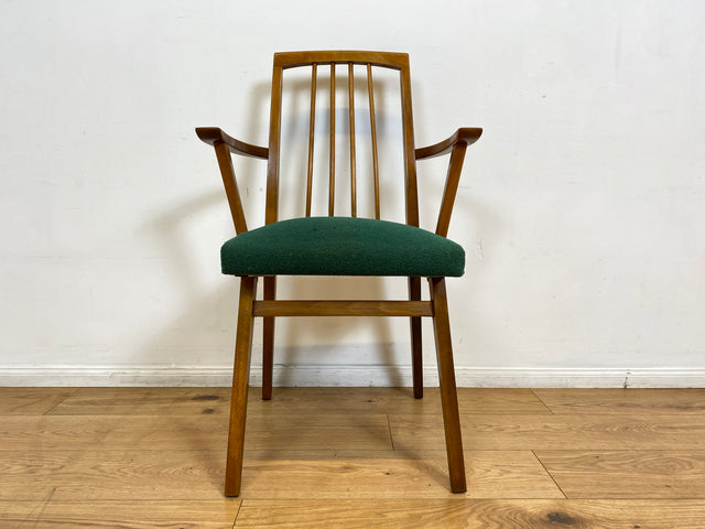 WMK I Set aus 4 sehr schönen Mid-Century Esszimmerstühlen mit Sprossen & grünem Originalbezug, bau ähnlich mit Casala I Stühle Küchenstühle Dining Chairs Tisch Vintage 50er 60er Berlin Hamburg München