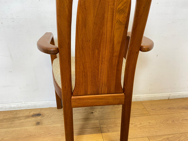 WMK I Set aus 6 hochwertigen skandinavischen Designer Stühlen I EMC Furniture I Teakholz massiv I naturbeiger Originalbezug I Dining Chairs Armlehnen Esszimmer Danish Design Mid-Century Vintage Teak