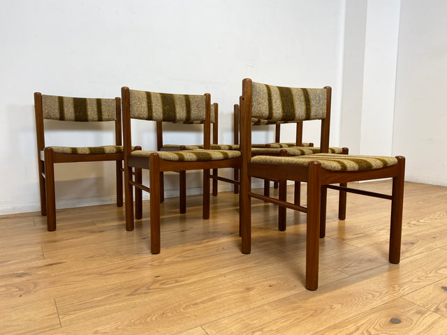 WMK I Set aus 6 stilvollen skandinavischen Mid-Century Designer Stühlen von Farstrup I Teakholz Rahmen & Wollbezug I Stühle Chairs Esszimmer Küchen Holz Danish Design Vintage Berlin Leipzig Rostock