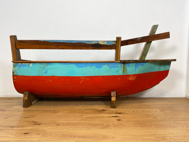Boatwood by WMK # Besondere Sitzbank aus altem Boot I handgefertigtes & nachhaltiges Unikat in Originalfarbe I Bank Sofa Couch Küchenbank Sideboard Flur Holz Schiff Einbaum Möbel Bootsmöbel Loft Bench