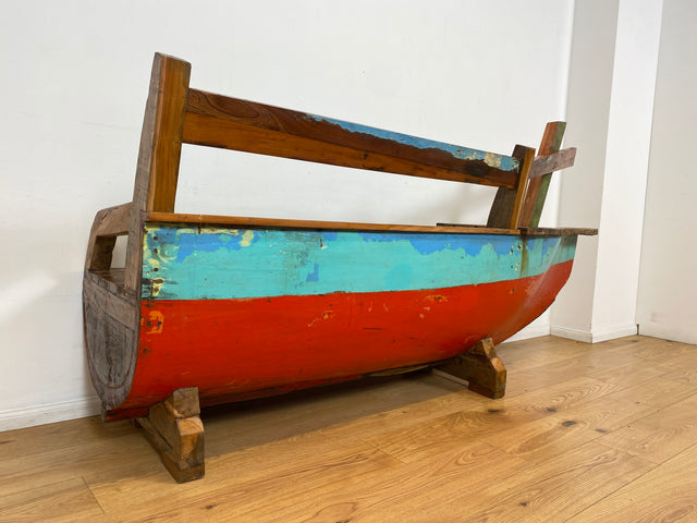 Boatwood by WMK # Besondere Sitzbank aus altem Boot I handgefertigtes & nachhaltiges Unikat in Originalfarbe I Bank Sofa Couch Küchenbank Sideboard Flur Holz Schiff Einbaum Möbel Bootsmöbel Loft Bench