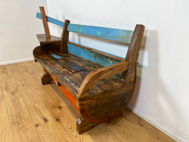 Boatwood by WMK # Besondere Sitzbank aus altem Boot I handgefertigtes & nachhaltiges Unikat in Originalfarbe I Bank Sofa Couch Küchenbank Sideboard Flur Holz Schiff Einbaum Möbel Bootsmöbel Loft Bench