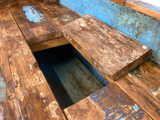 Boatwood by WMK # Besondere Sitzbank aus altem Boot I handgefertigtes & nachhaltiges Unikat in Originalfarbe I Bank Sofa Couch Küchenbank Sideboard Flur Holz Schiff Einbaum Möbel Bootsmöbel Loft Bench