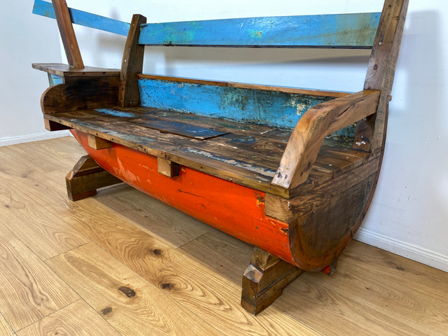 Boatwood by WMK # Besondere Sitzbank aus altem Boot I handgefertigtes & nachhaltiges Unikat in Originalfarbe I Bank Sofa Couch Küchenbank Sideboard Flur Holz Schiff Einbaum Möbel Bootsmöbel Loft Bench