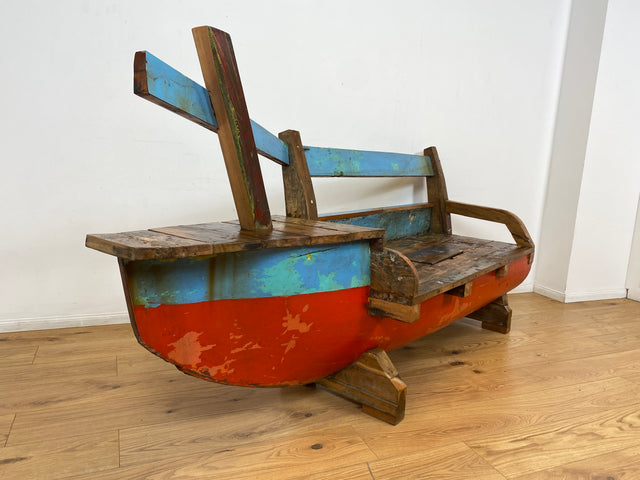 Boatwood by WMK # Besondere Sitzbank aus altem Boot I handgefertigtes & nachhaltiges Unikat in Originalfarbe I Bank Sofa Couch Küchenbank Sideboard Flur Holz Schiff Einbaum Möbel Bootsmöbel Loft Bench