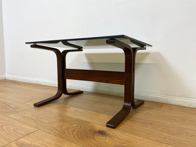 WMK # Zeitlos schöner & sehr gut erhaltener skandinavischer Designer Couchtisch Siesta by Ingmar Relling for Westnofa m. Rauchglasplatte # Glastisch Coffee Side Table Beistelltisch Mid-Century Vintage