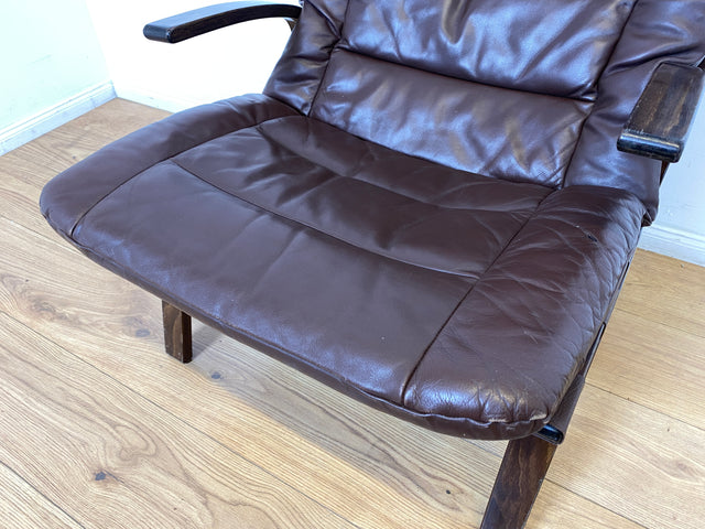 WMK I Skandinavischer Designer Sessel von Miljo Range für Farstrup Møbler mit Echtleder Bezug & Bugholz Rahmen I Armchair Lesesessel Freischwinger Relax Leder Leather Danish Design Mid-Century Vintage