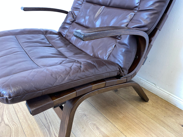 WMK I Skandinavischer Designer Sessel von Miljo Range für Farstrup Møbler mit Echtleder Bezug & Bugholz Rahmen I Armchair Lesesessel Freischwinger Relax Leder Leather Danish Design Mid-Century Vintage