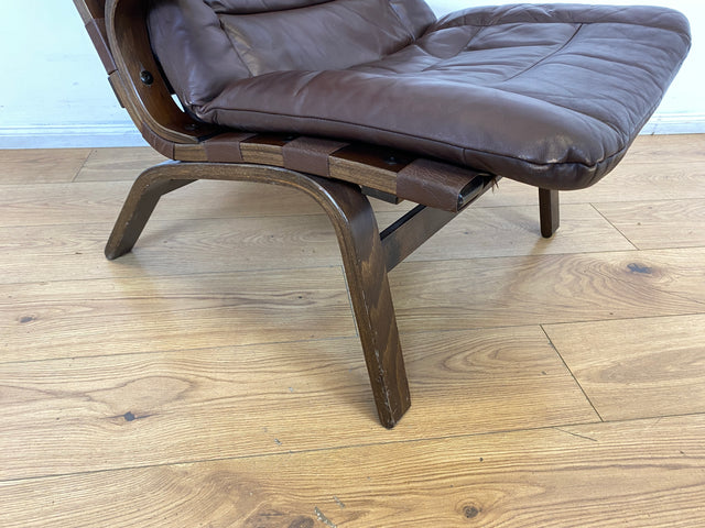 WMK I Skandinavischer Designer Sessel von Miljo Range für Farstrup Møbler mit Echtleder Bezug & Bugholz Rahmen I Armchair Lesesessel Freischwinger Relax Leder Leather Danish Design Mid-Century Vintage