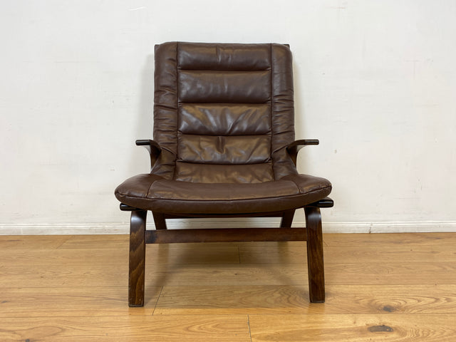 WMK I Skandinavischer Designer Sessel von Miljo Range für Farstrup Møbler mit Echtleder Bezug & Bugholz Rahmen I Armchair Lesesessel Freischwinger Relax Leder Leather Danish Design Mid-Century Vintage