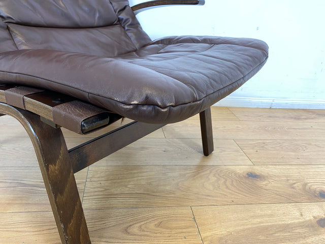 WMK I Skandinavischer Designer Sessel von Miljo Range für Farstrup Møbler mit Echtleder Bezug & Bugholz Rahmen I Armchair Lesesessel Freischwinger Relax Leder Leather Danish Design Mid-Century Vintage