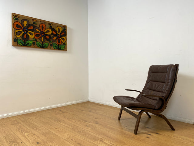 WMK I Skandinavischer Designer Sessel von Miljo Range für Farstrup Møbler mit Echtleder Bezug & Bugholz Rahmen I Armchair Lesesessel Freischwinger Relax Leder Leather Danish Design Mid-Century Vintage