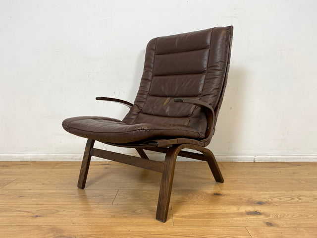 WMK I Skandinavischer Designer Sessel von Miljo Range für Farstrup Møbler mit Echtleder Bezug & Bugholz Rahmen I Armchair Lesesessel Freischwinger Relax Leder Leather Danish Design Mid-Century Vintage
