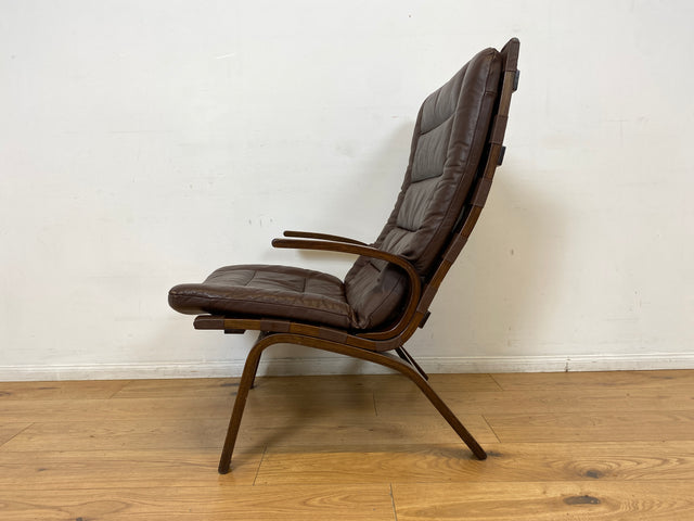 WMK I Skandinavischer Designer Sessel von Miljo Range für Farstrup Møbler mit Echtleder Bezug & Bugholz Rahmen I Armchair Lesesessel Freischwinger Relax Leder Leather Danish Design Mid-Century Vintage