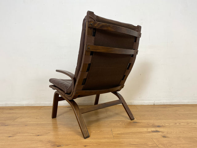 WMK I Skandinavischer Designer Sessel von Miljo Range für Farstrup Møbler mit Echtleder Bezug & Bugholz Rahmen I Armchair Lesesessel Freischwinger Relax Leder Leather Danish Design Mid-Century Vintage