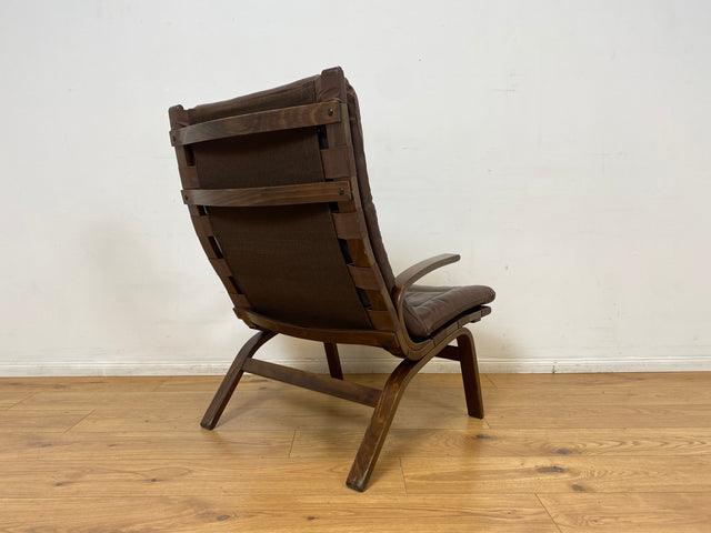 WMK I Skandinavischer Designer Sessel von Miljo Range für Farstrup Møbler mit Echtleder Bezug & Bugholz Rahmen I Armchair Lesesessel Freischwinger Relax Leder Leather Danish Design Mid-Century Vintage