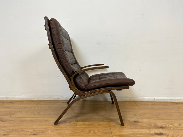 WMK I Skandinavischer Designer Sessel von Miljo Range für Farstrup Møbler mit Echtleder Bezug & Bugholz Rahmen I Armchair Lesesessel Freischwinger Relax Leder Leather Danish Design Mid-Century Vintage