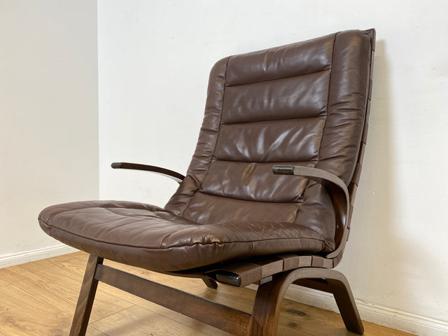 WMK I Skandinavischer Designer Sessel von Miljo Range für Farstrup Møbler mit Echtleder Bezug & Bugholz Rahmen I Armchair Lesesessel Freischwinger Relax Leder Leather Danish Design Mid-Century Vintage