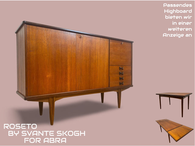 WMK # Skandinavischer ausziehbarer Mid-Century Designer Esstisch Roseto von Svante Skogh für Abra, aus Teakholz & Palisander # Tisch Holztisch Ausziehtisch Dining Table Danish Design Vintage Rosewood