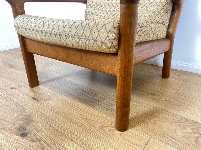 WMK # Stilvoller skandinavischer Mid-Century Designersessel von Glostrup Møbelfabrik mit Teakholz Rahmen & neuem Bezug # Sessel Lesesessel Armchair Sitzgarnitur Sitzgruppe Danish Design Vintage Teak