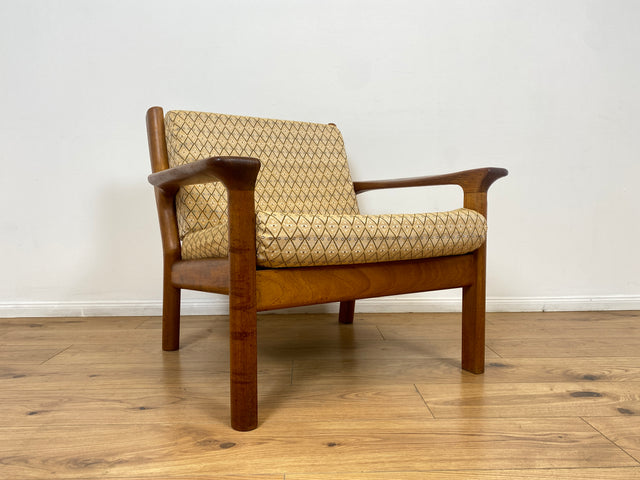 WMK # Stilvoller skandinavischer Mid-Century Designersessel von Glostrup Møbelfabrik mit Teakholz Rahmen & neuem Bezug # Sessel Lesesessel Armchair Sitzgarnitur Sitzgruppe Danish Design Vintage Teak