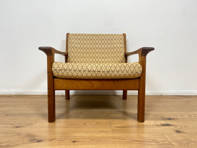 WMK # Stilvoller skandinavischer Mid-Century Designersessel von Glostrup Møbelfabrik mit Teakholz Rahmen & neuem Bezug # Sessel Lesesessel Armchair Sitzgarnitur Sitzgruppe Danish Design Vintage Teak