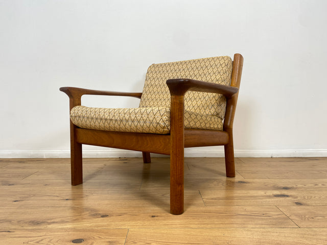 WMK # Stilvoller skandinavischer Mid-Century Designersessel von Glostrup Møbelfabrik mit Teakholz Rahmen & neuem Bezug # Sessel Lesesessel Armchair Sitzgarnitur Sitzgruppe Danish Design Vintage Teak