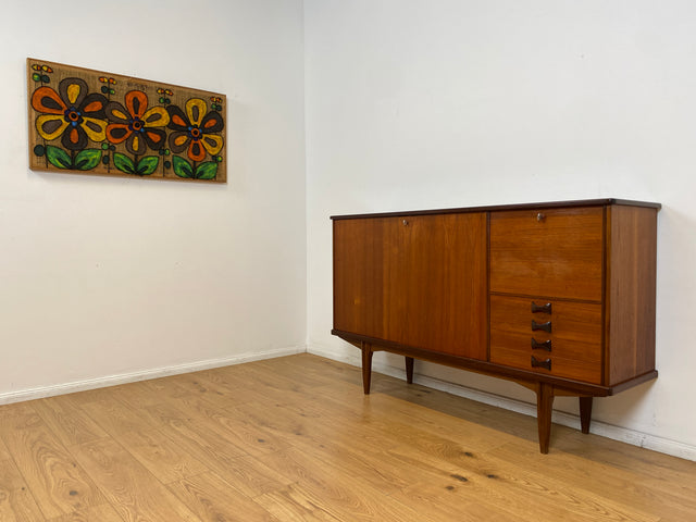 WMK # Skandinavisches Mid-Century Designer Highboard "Roseto" by Svante Skogh for Abra, Vollholz in Teak, mit Schubladen & Bar # Sideboard Schrank Barschrank Kommode Danish Design Vintage Teak 60er