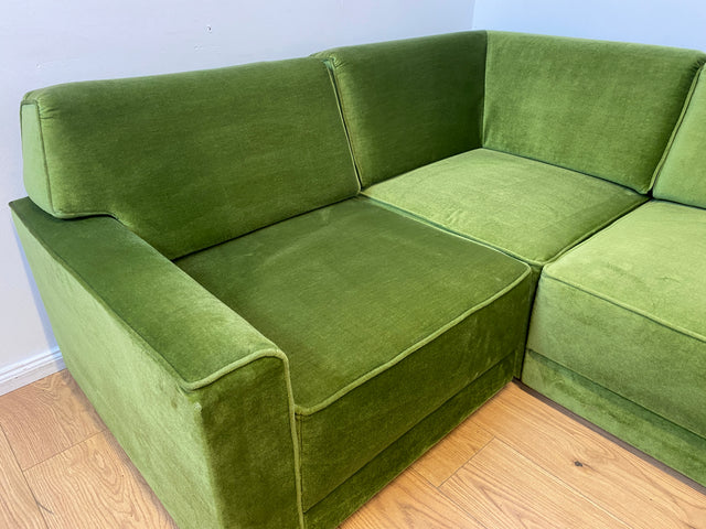 WMK I Besonders schönes Space Age Modular Sofa aus 5 freistehenden Teilen in grandiosem grünem Bezug I Ecksofa Eckcouch Couch Sitzlandschaft Sitzgarnitur Polstergarnitur Retro Vintage Mid-Century 70er