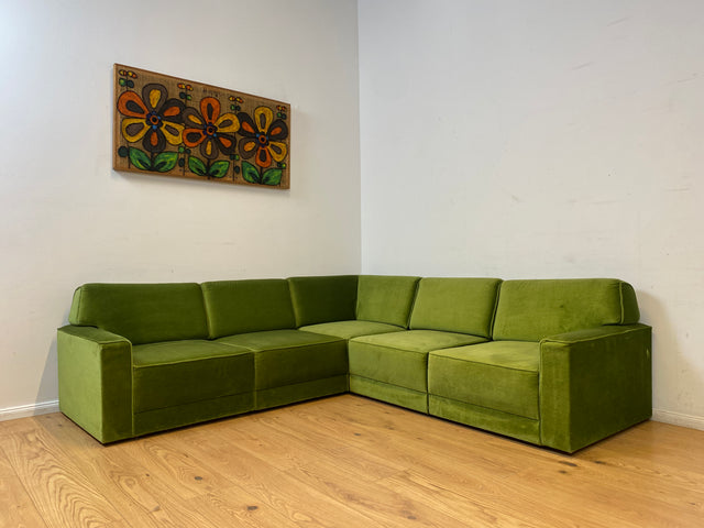 WMK I Besonders schönes Space Age Modular Sofa aus 5 freistehenden Teilen in grandiosem grünem Bezug I Ecksofa Eckcouch Couch Sitzlandschaft Sitzgarnitur Polstergarnitur Retro Vintage Mid-Century 70er