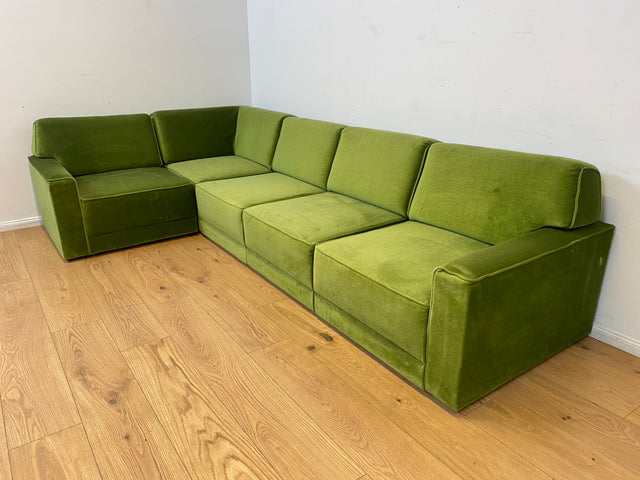WMK I Besonders schönes Space Age Modular Sofa aus 5 freistehenden Teilen in grandiosem grünem Bezug I Ecksofa Eckcouch Couch Sitzlandschaft Sitzgarnitur Polstergarnitur Retro Vintage Mid-Century 70er