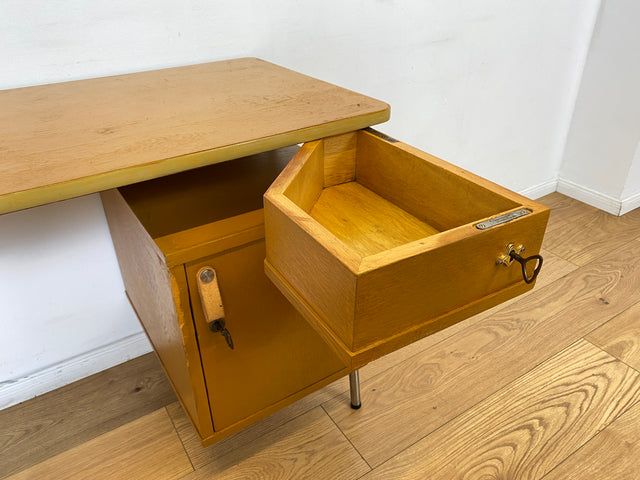 WMK I Kultiger kleiner Space Age Schreibtisch auf formschönem Chrom Gestell mit Ledergriff & 6 Schubladen I Desk Arbeitstisch Computertisch Kinderschreibtisch Sekretär Retro Vintage 60er 70er Hamburg