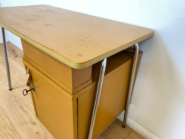 WMK I Kultiger kleiner Space Age Schreibtisch auf formschönem Chrom Gestell mit Ledergriff & 6 Schubladen I Desk Arbeitstisch Computertisch Kinderschreibtisch Sekretär Retro Vintage 60er 70er Hamburg