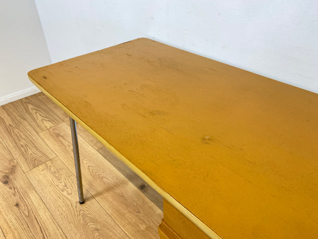 WMK I Kultiger kleiner Space Age Schreibtisch auf formschönem Chrom Gestell mit Ledergriff & 6 Schubladen I Desk Arbeitstisch Computertisch Kinderschreibtisch Sekretär Retro Vintage 60er 70er Hamburg