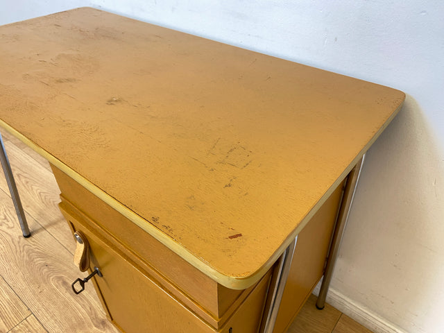 WMK I Kultiger kleiner Space Age Schreibtisch auf formschönem Chrom Gestell mit Ledergriff & 6 Schubladen I Desk Arbeitstisch Computertisch Kinderschreibtisch Sekretär Retro Vintage 60er 70er Hamburg