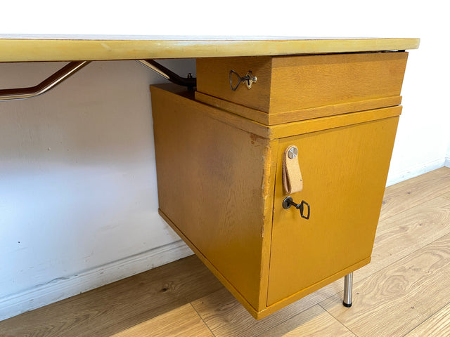 WMK I Kultiger kleiner Space Age Schreibtisch auf formschönem Chrom Gestell mit Ledergriff & 6 Schubladen I Desk Arbeitstisch Computertisch Kinderschreibtisch Sekretär Retro Vintage 60er 70er Hamburg