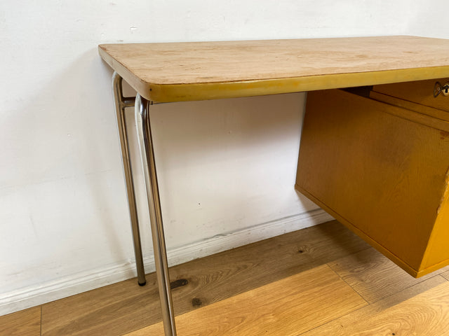 WMK I Kultiger kleiner Space Age Schreibtisch auf formschönem Chrom Gestell mit Ledergriff & 6 Schubladen I Desk Arbeitstisch Computertisch Kinderschreibtisch Sekretär Retro Vintage 60er 70er Hamburg