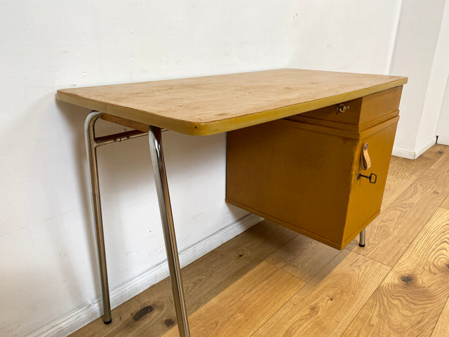 WMK I Kultiger kleiner Space Age Schreibtisch auf formschönem Chrom Gestell mit Ledergriff & 6 Schubladen I Desk Arbeitstisch Computertisch Kinderschreibtisch Sekretär Retro Vintage 60er 70er Hamburg