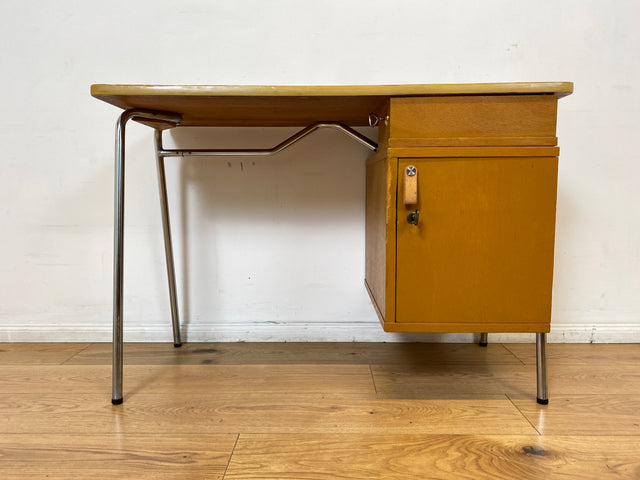 WMK I Kultiger kleiner Space Age Schreibtisch auf formschönem Chrom Gestell mit Ledergriff & 6 Schubladen I Desk Arbeitstisch Computertisch Kinderschreibtisch Sekretär Retro Vintage 60er 70er Hamburg