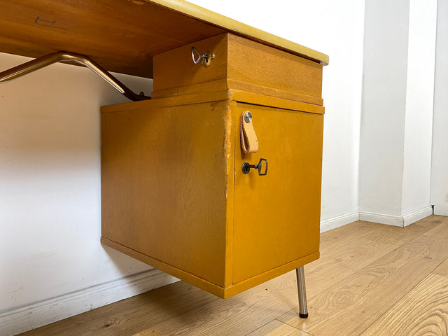 WMK I Kultiger kleiner Space Age Schreibtisch auf formschönem Chrom Gestell mit Ledergriff & 6 Schubladen I Desk Arbeitstisch Computertisch Kinderschreibtisch Sekretär Retro Vintage 60er 70er Hamburg