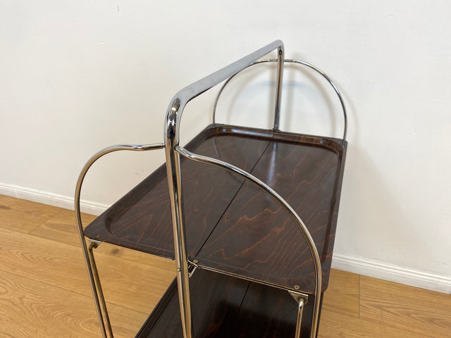 WMK # Kultiger & sehr gut erhaltener faltbarer 70er Jahre Servierwagen mit Chromgestell & auf Rollen # Teewagen Barwagen Beistelltisch Couchtisch Klapptisch Vintage Industrial Design Space Age Retro