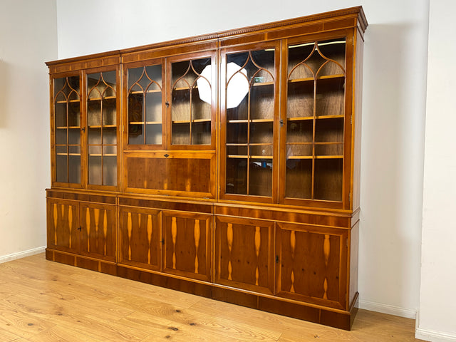 WMK I Eleganter und neuwertiger Stilmöbel Wohnzimmer Schrank im englischen gregorianischen Stil mit verspiegelter Bar I Vitrine Bücher Regal Highboard Bibliothek Regency Vintage Berlin Dresden München
