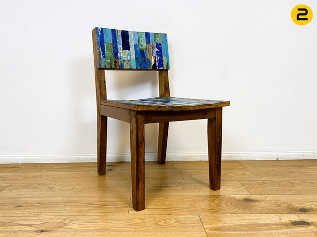 Boatwood by WMK # 1/2 Besonders schöner Stuhl aus altem Bootsholz mit original Bootsfarben, ein handgefertigtes Unikat aus massivem Teakholz # Esszimmerstühle Küchenstühle Holzstühle Chair Bootsmöbel