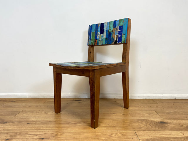 Boatwood by WMK # 1/2 Besonders schöner Stuhl aus altem Bootsholz mit original Bootsfarben, ein handgefertigtes Unikat aus massivem Teakholz # Esszimmerstühle Küchenstühle Holzstühle Chair Bootsmöbel