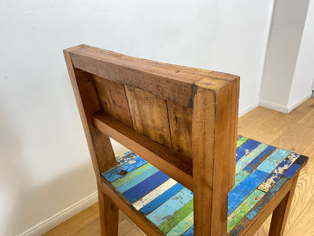 Boatwood by WMK # 1/2 Besonders schöner Stuhl aus altem Bootsholz mit original Bootsfarben, ein handgefertigtes Unikat aus massivem Teakholz # Esszimmerstühle Küchenstühle Holzstühle Chair Bootsmöbel