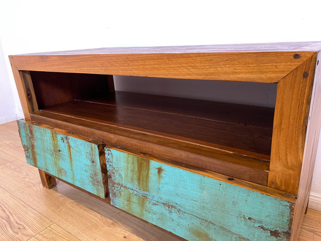 Boatwood by WMK I Besonders schönes TV Lowboard mit Schubladen & Fach I Handmade Unikat aus altem Bootsholz I Teakholz massiv I Sideboard Kommode Bank Rack Stand Fernsehkommode Berlin Augsburg Hamburg